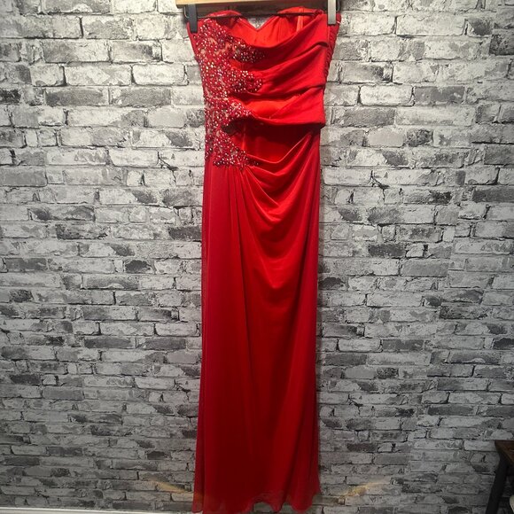 EUC Xscape Strapless Beaded Cut Out Back Prom Dress Size 0 (Red) STYLE# XS6876 - Picture 6 of 15